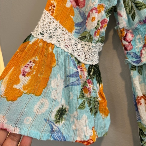 Me 2 Magic Floral Maxi Tiered Sundress V Neck Smocked Boho L - Picture 6 of 10